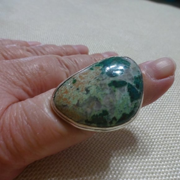 Natural "VARISCITE" Handmade Sterling Ring Size 8 #676B - Picture 2 of 3
